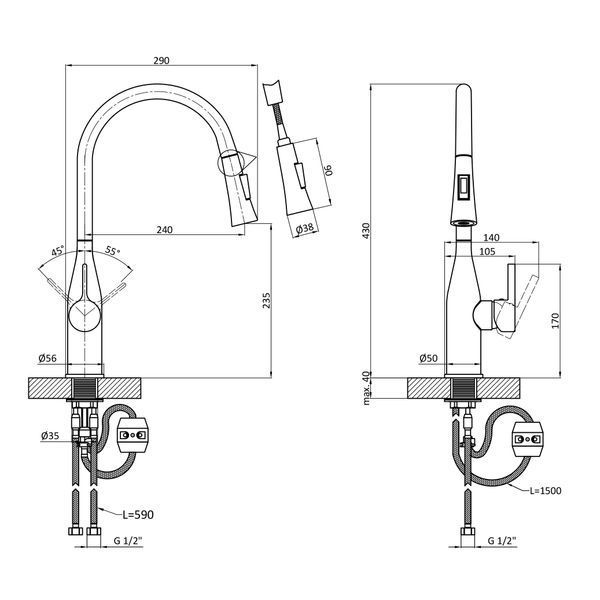 Комплект кухонної мийки Kraft KRF 6045 DECOR (3.0/1.0 мм) SM529 фото