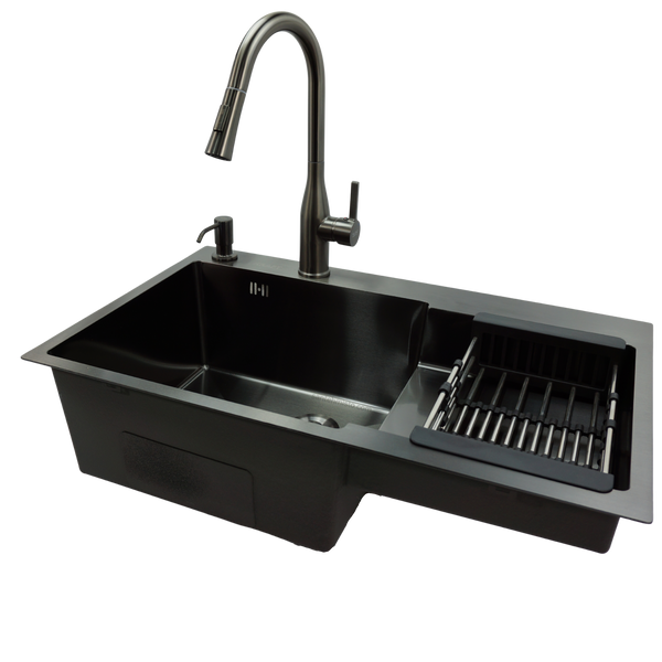 Комплект кухонної мийки Kraft NANO BLACK Handmade PVD-Графіт&nbsp;HM&nbsp;- 7848ALB&nbsp;(3.0/1.0 мм) K30256 фото