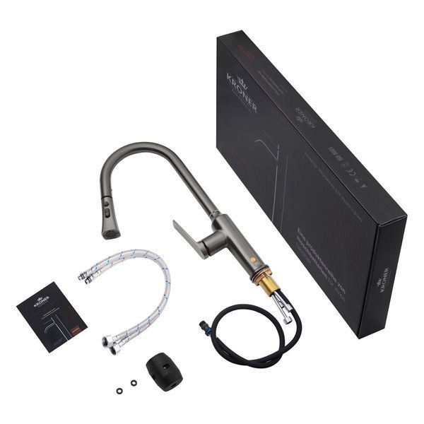 Комплект кухонної мийки Kraft NANO BLACK - 60х50HM PVD (3.0/1.0 мм) DEKOR K3705 фото
