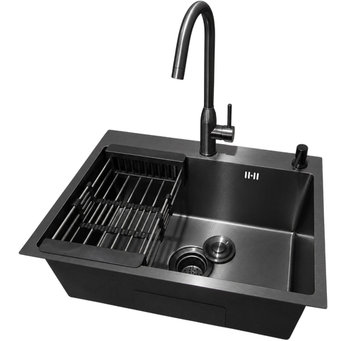 Комплект кухонної мийки Kraft NANO BLACK PVD HS54*48 (3.0/1.0 мм) Декор-соти SM4029 фото