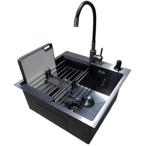 Комплект кухонної мийки Kraft -NANO BLACK 5050HM PVD (3.0/1.0 мм) K3152 фото