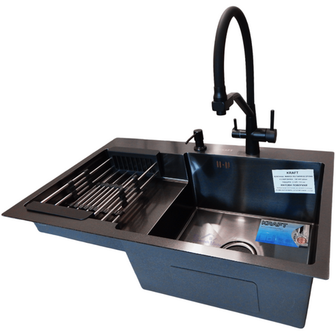 Комплект кухонної мийки Kraft&nbsp;HM&nbsp;- 7848ALB&nbsp;PVD&nbsp;(3.0/1.0 мм) SM115 фото