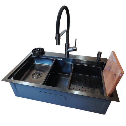 Комплект кухонної мийки Kraft HM 7546 NANO BLACK K3054 фото