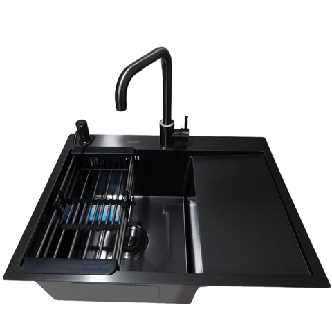 Комплект кухонної мийки Kraft NANO BLACK PVD HS 65х48 (3.0/1.0 мм) K3105 фото