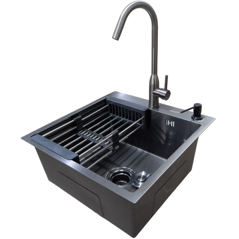 Комплект кухонної мийки Kraft HM 50х50 NANO BLACK (DECOR) PVD (3.0/1.0 мм) SМ3640 фото