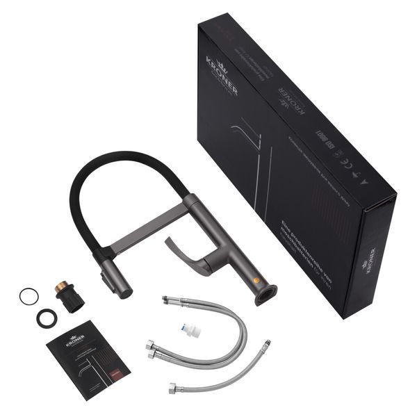 Комплект кухонної мийки Kraft NANO BLACK PVD HS 50х50 (3.0/1.0 мм)+Змішувач для кухні з підключенням до фільтра Kroner KRP Axis Line - GRP039569 K93101 фото