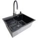 Комплект кухонной мойки Kraft NANO BLACK PVD HS60*45 (3.0/1.0 мм) декор SM10540 фото 5