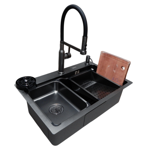 Комплект кухонної мийки Kraft HM 7546 NANO BLACK (3.0/1.0 мм) SM10326 фото