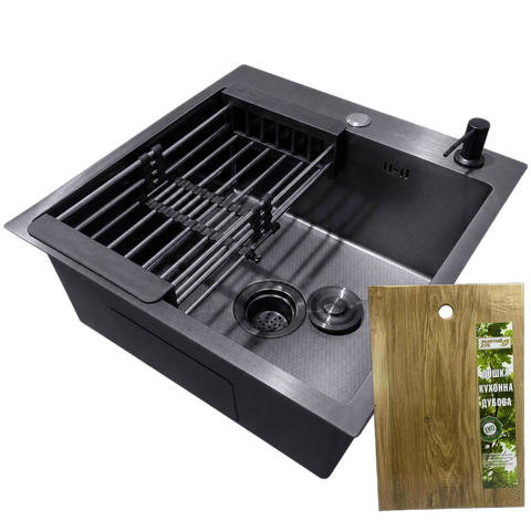 Кухонна мийка Kraft HM 50х50 NANO BLACK PVD (3.0/1.0 мм) Decor SМ482 фото