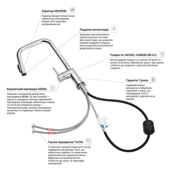 Змішувач для кухні Kroner Element 296569B-0101 CV035986 фото