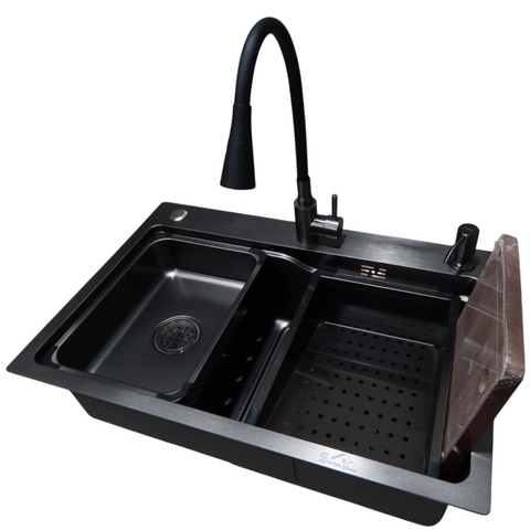 Комплект кухонної мийки Kraft HM 6845 NANO BLACK SM6105 фото