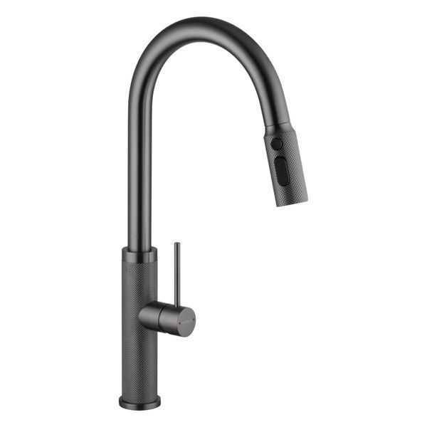 Комплект кухонної мийки Kraft NANO BLACK PVD Декор HS 54*48 (3.0/1.0 мм)+Змішувач для кухні з висувним шлангом K9381 фото