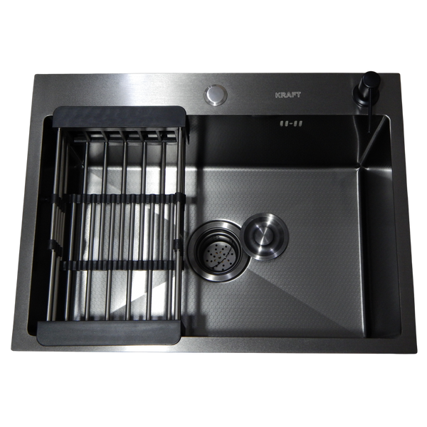 Комплект кухонної мийки Kraft NANO BLACK PVD Декор HS 54*48 (3.0/1.0 мм)+Змішувач для кухні з висувним шлангом K9381 фото