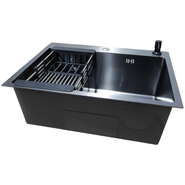 Комплект кухонної мийки Kraft NANO BLACK PVD Декор HS 54*48 (3.0/1.0 мм)+Змішувач для кухні з висувним шлангом K9381 фото