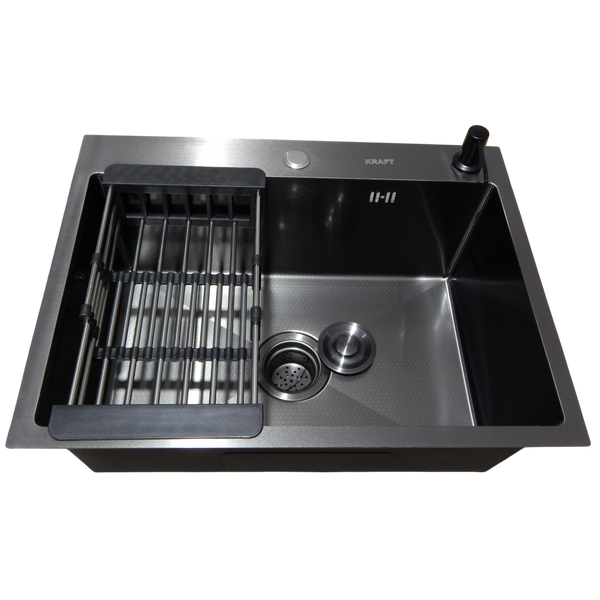 Комплект кухонної мийки Kraft NANO BLACK PVD Декор HS 54*48 (3.0/1.0 мм)+Змішувач для кухні з висувним шлангом K9381 фото