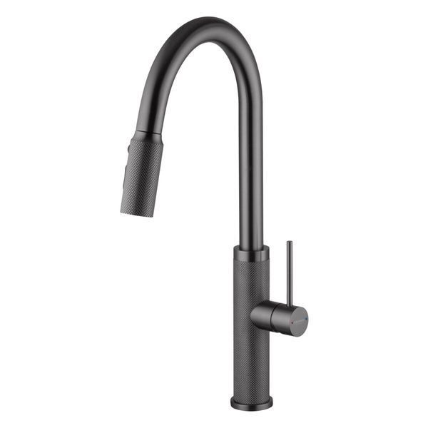 Комплект кухонної мийки Kraft NANO BLACK PVD Декор HS 54*48 (3.0/1.0 мм)+Змішувач для кухні з висувним шлангом K9381 фото