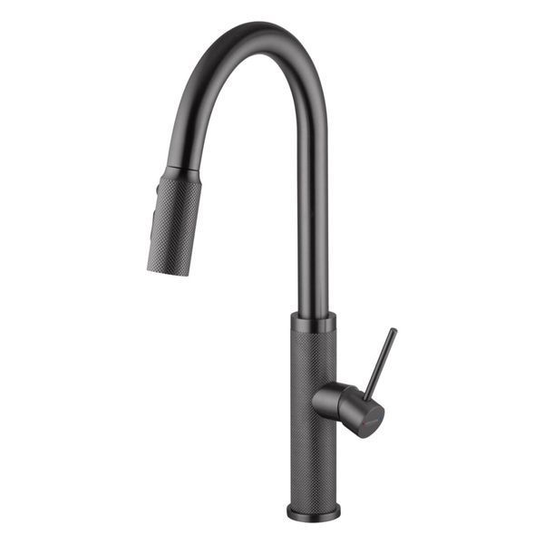 Комплект кухонної мийки Kraft NANO BLACK PVD Декор HS 54*48 (3.0/1.0 мм)+Змішувач для кухні з висувним шлангом K9381 фото