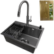 Комплект кухонної мийки Kraft NANO BLACK PVD Декор HS 54*48 (3.0/1.0 мм)+Змішувач для кухні з висувним шлангом K9381 фото 1