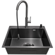 Комплект кухонної мийки Kraft NANO BLACK PVD Декор HS 54*48 (3.0/1.0 мм)+Змішувач для кухні з висувним шлангом K9381 фото 5