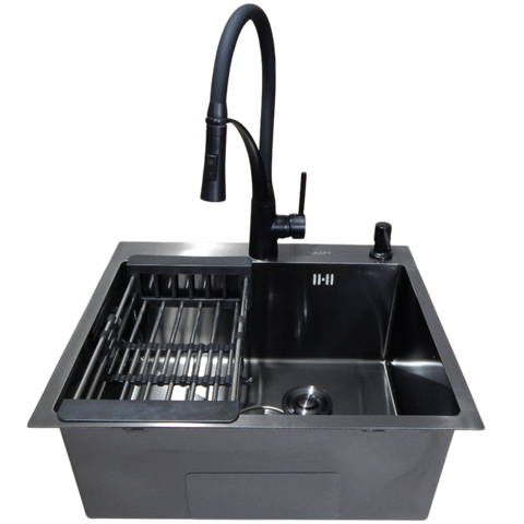 Комплект кухонної мийки Kraft HM 50х50 NANO BLACK PVD (3.0/1.0 мм) K3016 фото