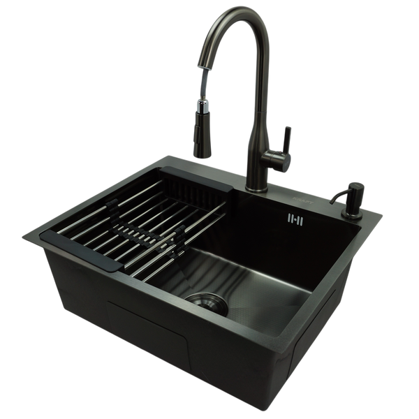 Комплект кухонной мойки Kraft NANO BLACK PVD HS 540х480 (3.0/1.0 мм) декор K221307 фото