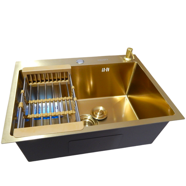 Кухонна мийка Kraft NANO GOLD PVD HS60*45 (3.0/1.0 мм) декор SM25760 фото