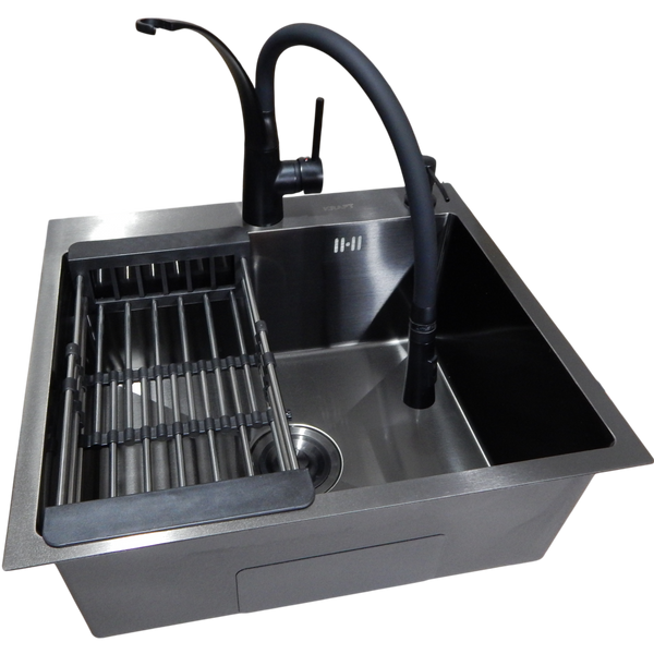 Комплект кухонної мийки Kraft HM 50х50 NANO BLACK PVD (3.0/1.0 мм) K3016 фото