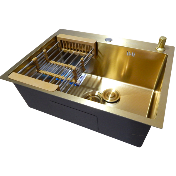 Кухонна мийка Kraft NANO GOLD PVD HS60*45 (3.0/1.0 мм) декор SM25760 фото