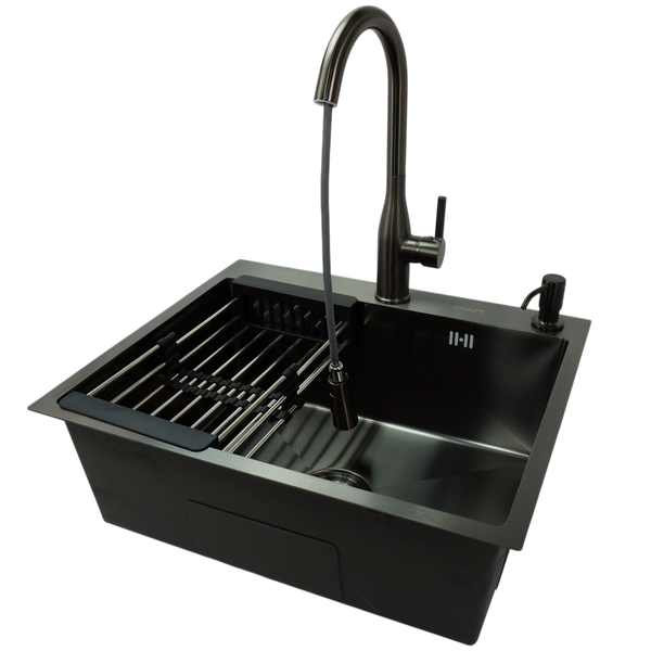 Комплект кухонной мойки Kraft NANO BLACK PVD HS 540х480 (3.0/1.0 мм) декор K221307 фото