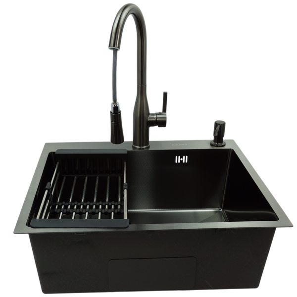 Комплект кухонной мойки Kraft NANO BLACK PVD HS 540х480 (3.0/1.0 мм) декор K221307 фото