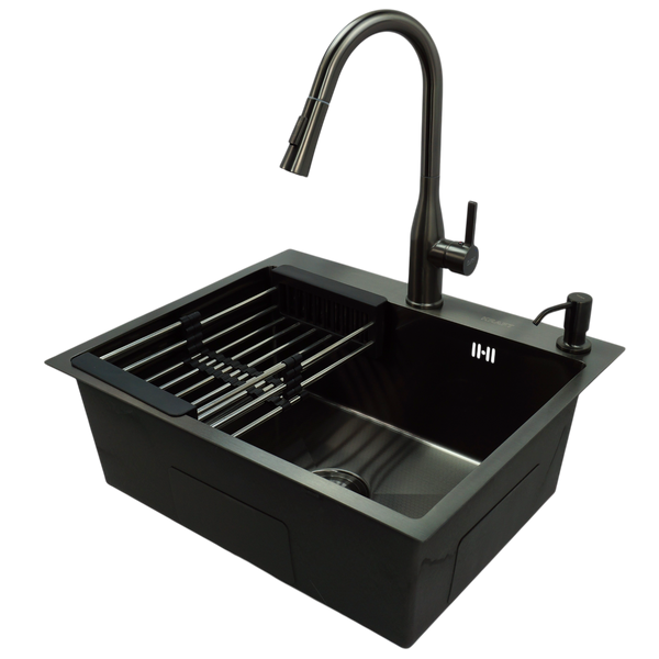 Комплект кухонной мойки Kraft NANO BLACK PVD HS 540х480 (3.0/1.0 мм) декор K221307 фото