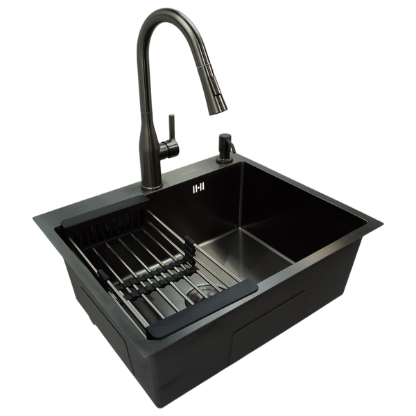 Комплект кухонной мойки Kraft NANO BLACK PVD HS 540х480 (3.0/1.0 мм) декор K221307 фото