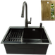 Комплект кухонной мойки Kraft NANO BLACK PVD HS 540х480 (3.0/1.0 мм) декор K221307 фото 1