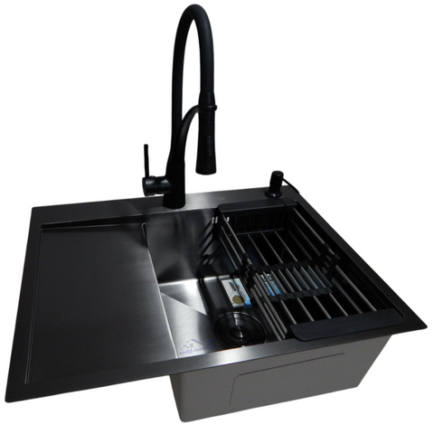 Комплект кухонної мийки Kraft NANO BLACK PVD HS 65х48 (3.0/1.0 мм) SM2874 фото