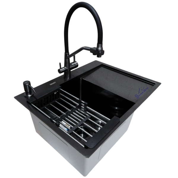 Комплект кухонної мийки Kraft NANO BLACK PVD HS 65х48 (3.0/1.0 мм) SM2824 фото