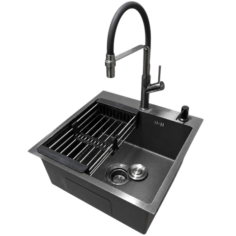 Комплект кухонной мойки Kraft NANO BLACK PVD HS50*50(3.0/1.0 мм) декор SM6210 фото