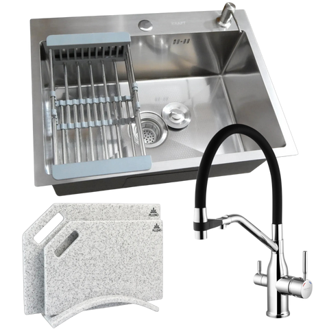 Комплект кухонної мийки Kraft KRF 6045 DECOR (3.0/1.0 мм) SM5009 фото