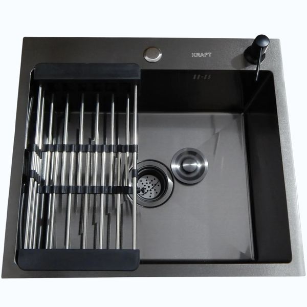 Комплект кухонної мийки Kraft HM 50х50 NANO BLACK PVD (3.0/1.0 мм) SM633 фото