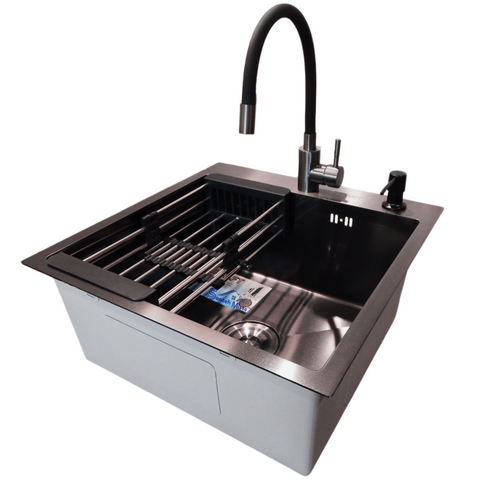 Комплект кухонної мийки Kraft -NANO BLACK 5050HM PVD SM865 фото