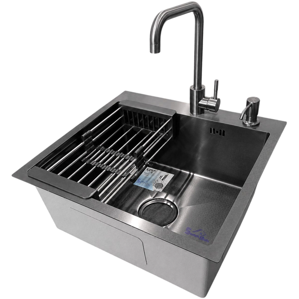 Комплект кухонної мийки Kraft HM 50х50 NANO BLACK PVD (3.0/1.0 мм) SМ048 фото