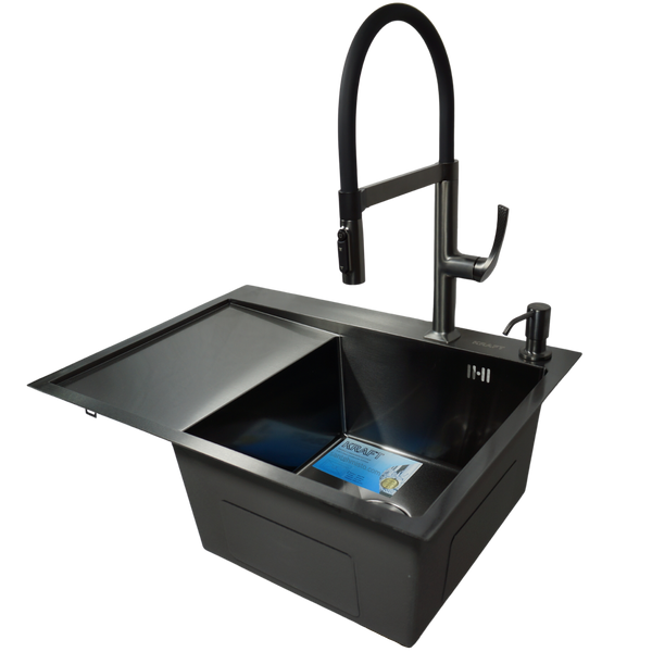 Комплект кухонної мийки Kraft NANO BLACK PVD HS 65х48 (3.0/1.0 мм)+Змішувач для кухні з підключенням до фільтра Kroner KRP Axis Line - GRP039569 K4032 фото