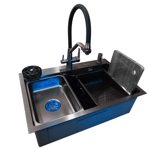 Комплект кухонної мийки Kraft HM 7546 NANO BLACK K3079 фото