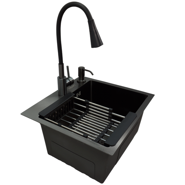 Комплект кухонної мийки Kraft KRF 4540 NANO BLACK (DECOR) PVD (3.0/1.0 мм) K66407 фото