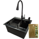 Комплект кухонної мийки Kraft KRF 4540 NANO BLACK (DECOR) PVD (3.0/1.0 мм) K66407 фото 1
