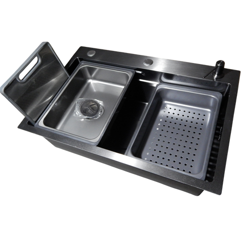 Комплект кухонної мийки Kraft HM 6846 NANO BLACK DECOR Графіт K3230 фото