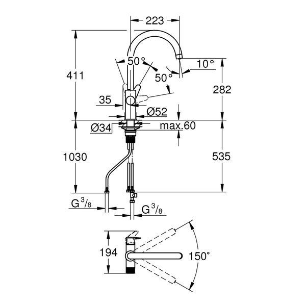 Змішувач для кухні Grohe StartCurve 30592000 CV034334 фото