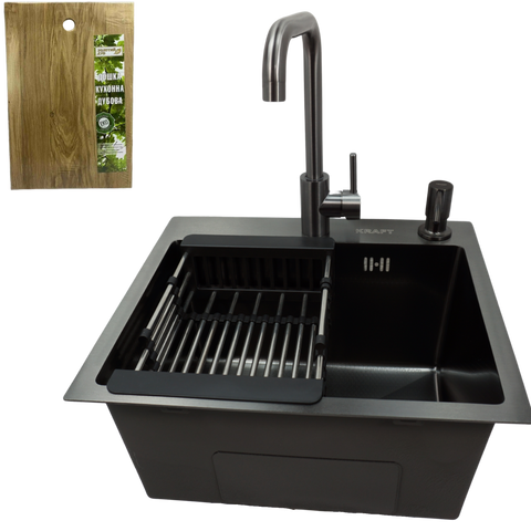 Комплект кухонної мийки Kraft KRF 4540 NANO BLACK (DECOR) PVD (3.0/1.0 мм) K54001 фото