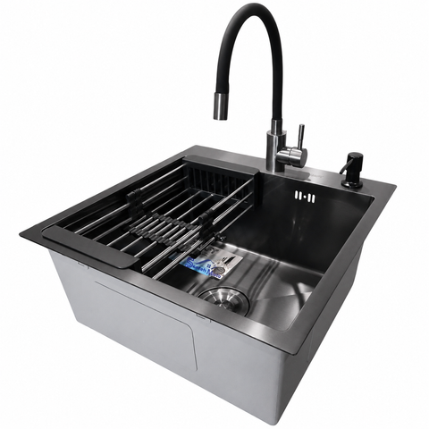 Комплект кухонної мийки Kraft -NANO BLACK 5050HM PVD SM7011 фото