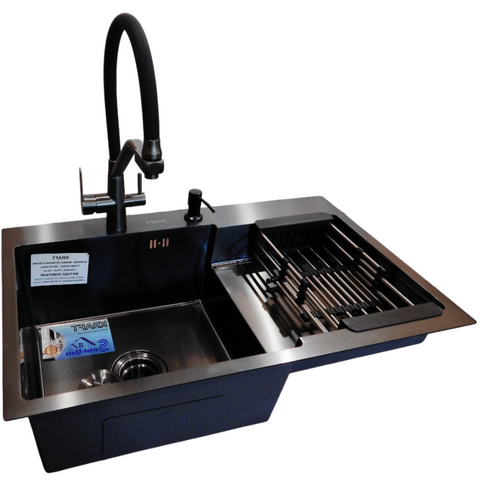Комплект кухонної мийки Kraft HM&nbsp;NANO BLACK - 7848ALB&nbsp;PVD&nbsp;(3.0/1.0 мм) K3084 фото