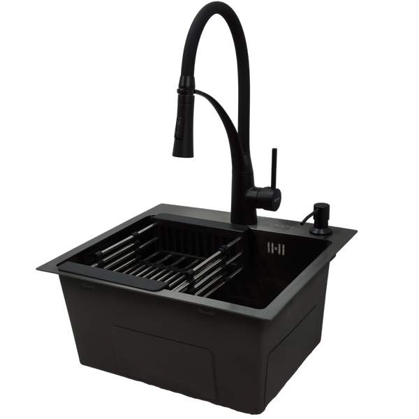 Комплект кухонної мийки Kraft KRF 4540 NANO BLACK (DECOR) PVD (3.0/1.0 мм) K800 фото